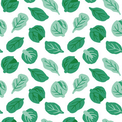 Cute cabbage seamless pattern. Vegetables and leaves. Flat vector hand drawn illustration in cartoon style