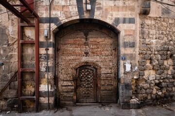 historical, wooden door and gate in old city of Damascus