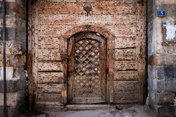 historical, wooden door and gate in old city of Damascus