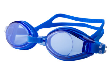 blue goggles for swimming in a pool or pond, on a white background