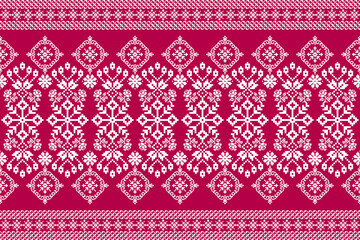 Beautiful lace  knitted embroidery.geometric ethnic oriental pattern traditional background.Fuchsia and white tone.Aztec style,abstract,vector,illustration.design for texture,fabric,clothing,wrapping. - obrazy, fototapety, plakaty
