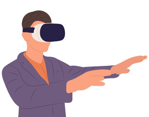 man wearing virtual reality glasses in flat design isolated