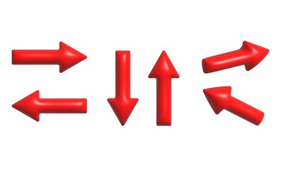 3D arrows icon. Set of red arrows on white background.	