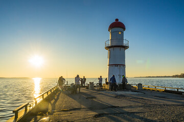  View on the Lachine lighthouse at sunset on a clear fall day in Montreal, Quebec (Canada)