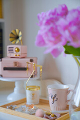 A bunch of pink peony flowers