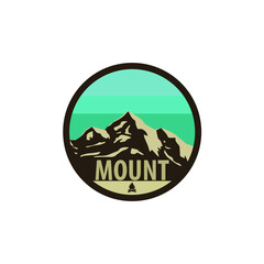 mountain logo with blue clouds isolated on white background