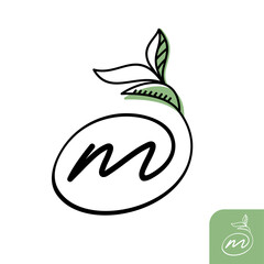 Letter M with leaves logo vector design template