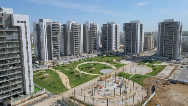 Tilt Down Shot Of The New Manhattan Neighborhood at Southern District City Netivot