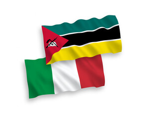 Flags of Italy and Republic of Mozambique on a white background