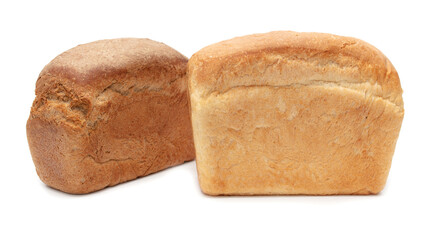 Two fresh loaves of bread isolated on white background.