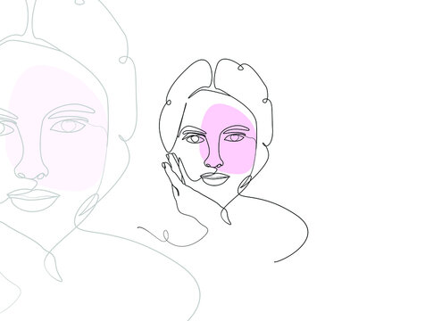 Beautiful women face portrait line art illustration