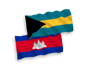 Flags of Kingdom of Cambodia and Commonwealth of The Bahamas on a white background
