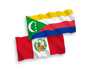 Flags of Union of the Comoros and Peru on a white background