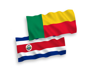 Flags of Republic of Costa Rica and Benin on a white background