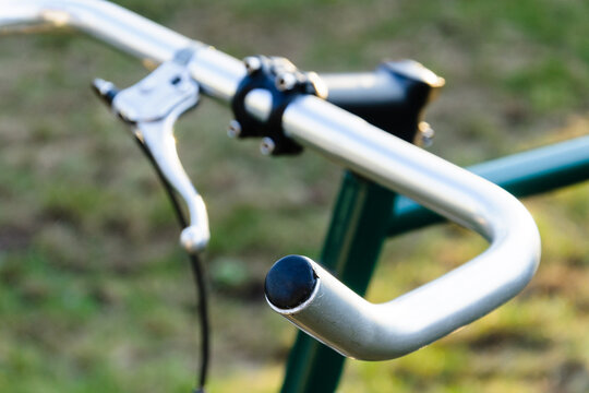 close up bar bull horn of fixed gear bike, old vintage bicycle