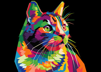 colorful cat head style pop art suitable for poster banners and others