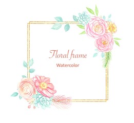 Floral frame in pastel colors, watercolor illustration