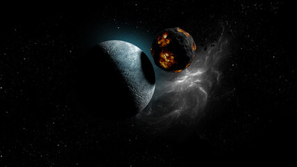 3d rendering,Small planet close to impact planet earth, 3d illustration © ImageBank4U