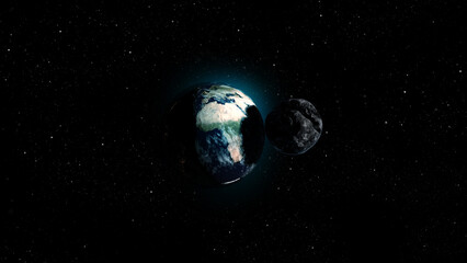 3d rendering,Small planet close to impact planet earth, 3d illustration
