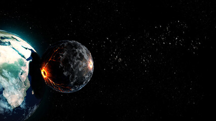 3d rendering,Small planet close to impact planet earth, 3d illustration