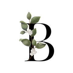 Green Leaf  Alphabet B, Wedding Monogram Logo Design