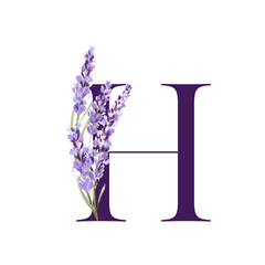 Lavender Alphabet H, Wedding Monogram Logo Design
