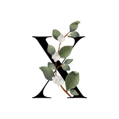 Green Leaf  Alphabet X, Wedding Monogram Logo Design
