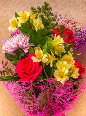 Bouquet of flowers in a ceramic vase close-up
