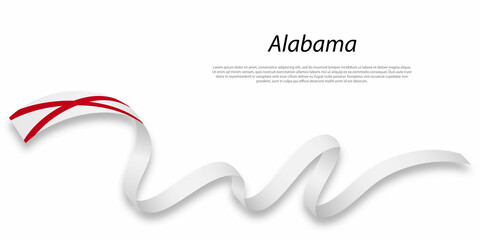 Waving ribbon or stripe with flag of Alabama