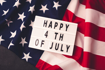 Text Happy 4th of July and Flag of United States of America for the freedom holidays