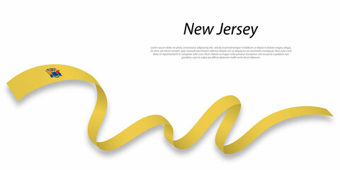 Waving ribbon or stripe with flag of New Jersey