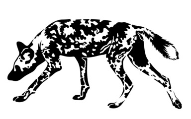 vector black and white walking hyena dog