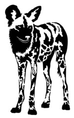 vector black and white hyena dog illustration