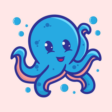recommend clip art: Vector  illustration of cute octopus.