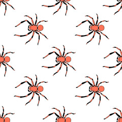 Vector seamless pattern of russet spiders in doodle flat style. Color background and texture of theme of insects, animals, halloween, phobias