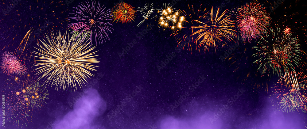 Wall mural fireworks with abstract bokeh background
