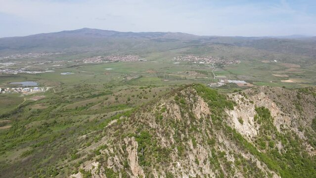 Aerial Spring view of Kozhuh Mountain and Petrich valley, Bulgaria