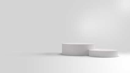 Minimal Ornate Abstract White Podium For Product Presentation With Empty Stage Shades on the beige shade. Podium for cosmetic products. 3D illustration.