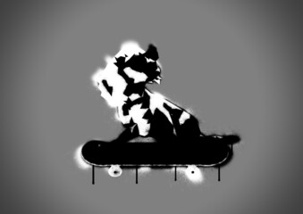 Plakat スケートボードに乗った犬の芸術的なイラスト