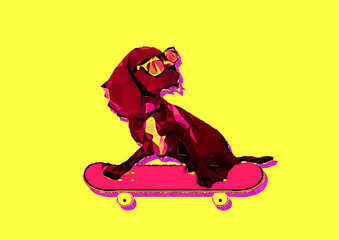 Fototapeta na wymiar スケートボードに乗った犬の芸術的なイラスト