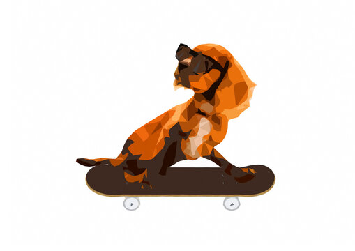 スケートボードに乗った犬の芸術的なイラスト