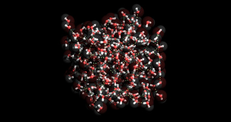Water box, showing hydrogen bonds (dashed lines) among water molecules, 3d 