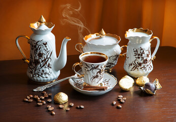 Sweets on the background of coffee still life