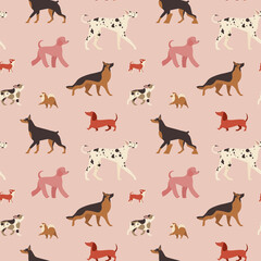 Popular Dog Breeds Seamless Pattern in Cartoon