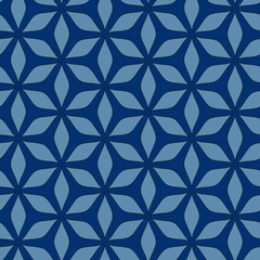 Seamless decorative vector patterns in Japanese style. Modern illustrations of blue linear art for wallpaper, flyers, covers, banners, minimalistic decorations, backgrounds.