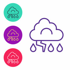 Set line Storm icon isolated on white background. Cloud and lightning sign. Weather icon of storm. Set icons colorful. Vector