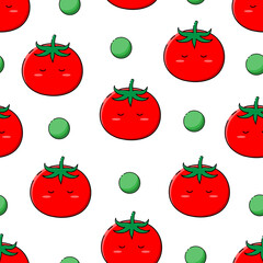 Vector vegetable pattern with cute tomatoes on a white background