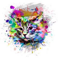 Foto op Aluminium abstracte kleurrijke kat snuit illustratie, grafisch ontwerp concept kleur kunst © reznik_val