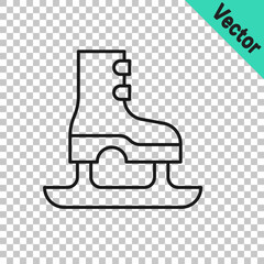 Black line Skates icon isolated on transparent background. Ice skate shoes icon. Sport boots with blades. Vector