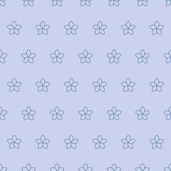 Blue outline flowers seamlesss pattern with blue background.